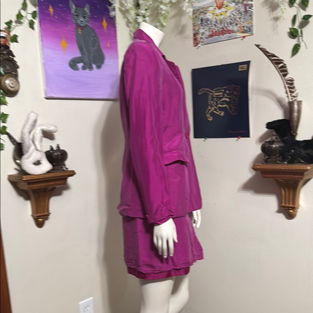 Vibrant Purple Silk Blazer and Skirt Set - Picture 3 of 5